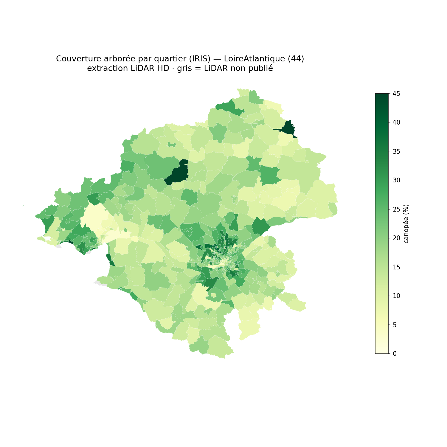 La canopée par quartier (IRIS), Pays de la Loire