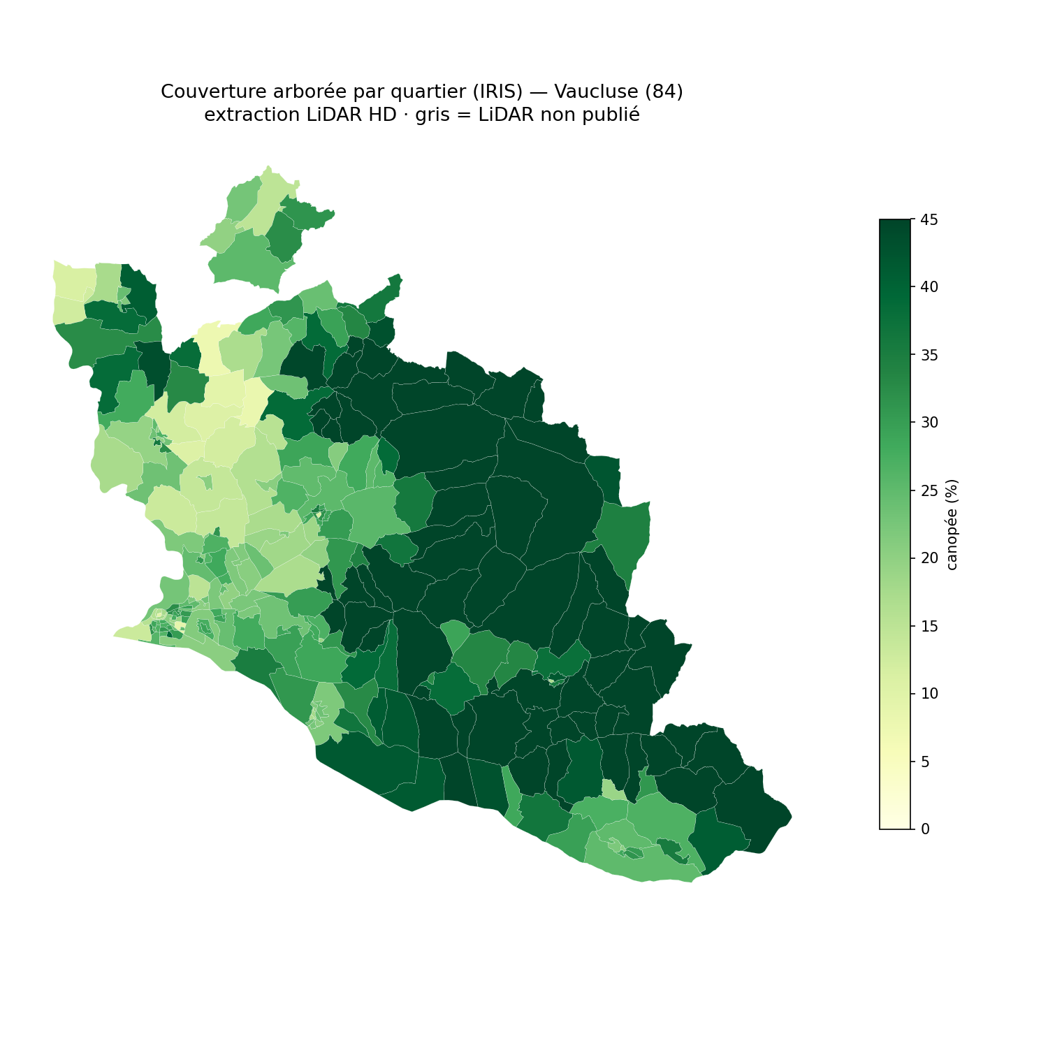 Vaucluse, la canopée par quartier (IRIS)