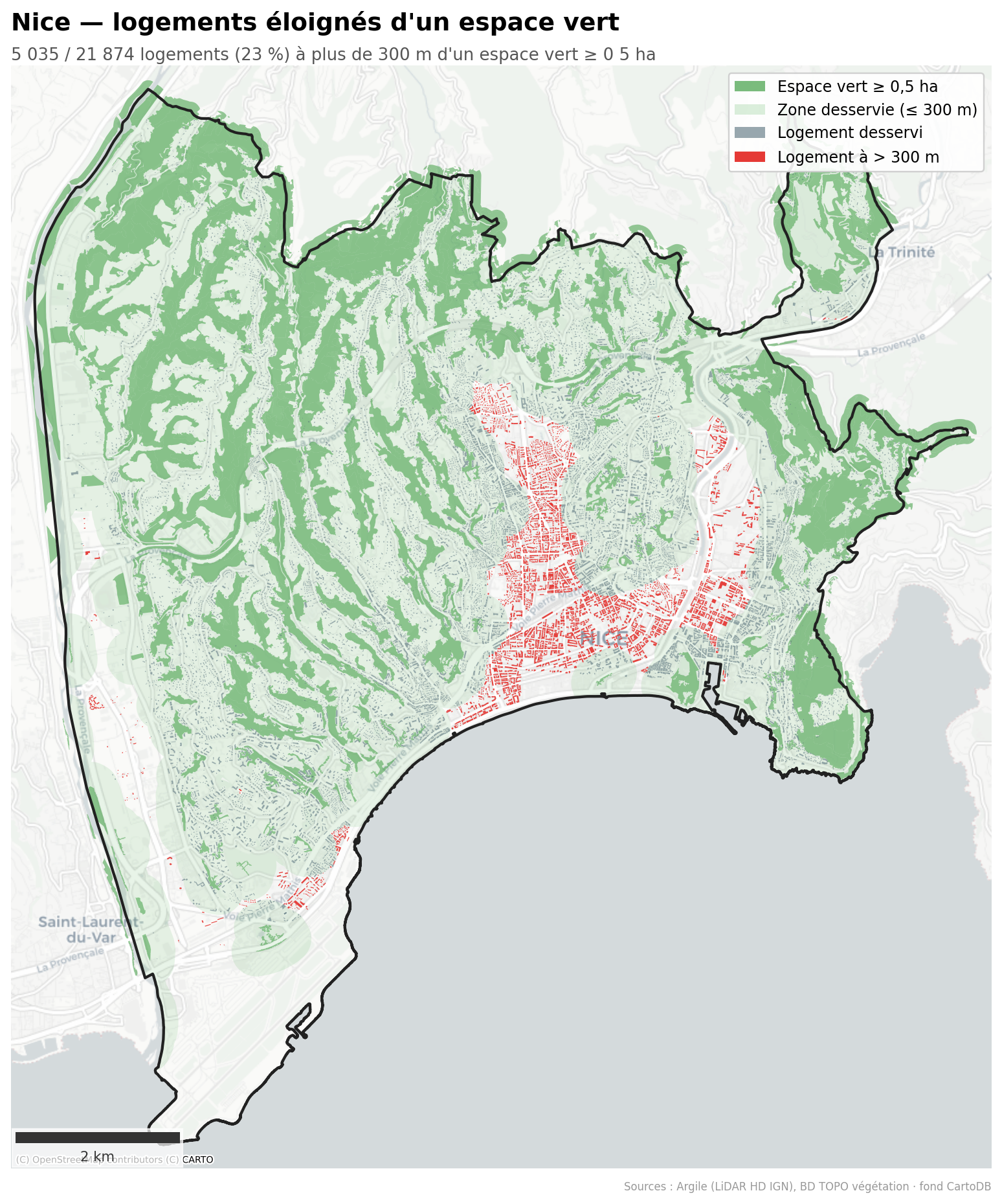 Nice, logements à plus de 300 m d'un espace vert