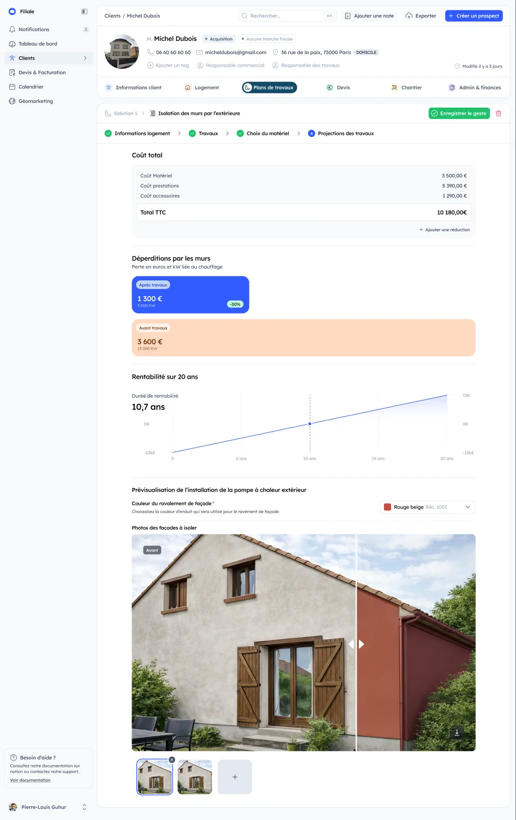 Projections des travaux