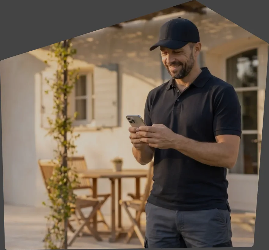Artisan consultant l’application Argile sur son téléphone
