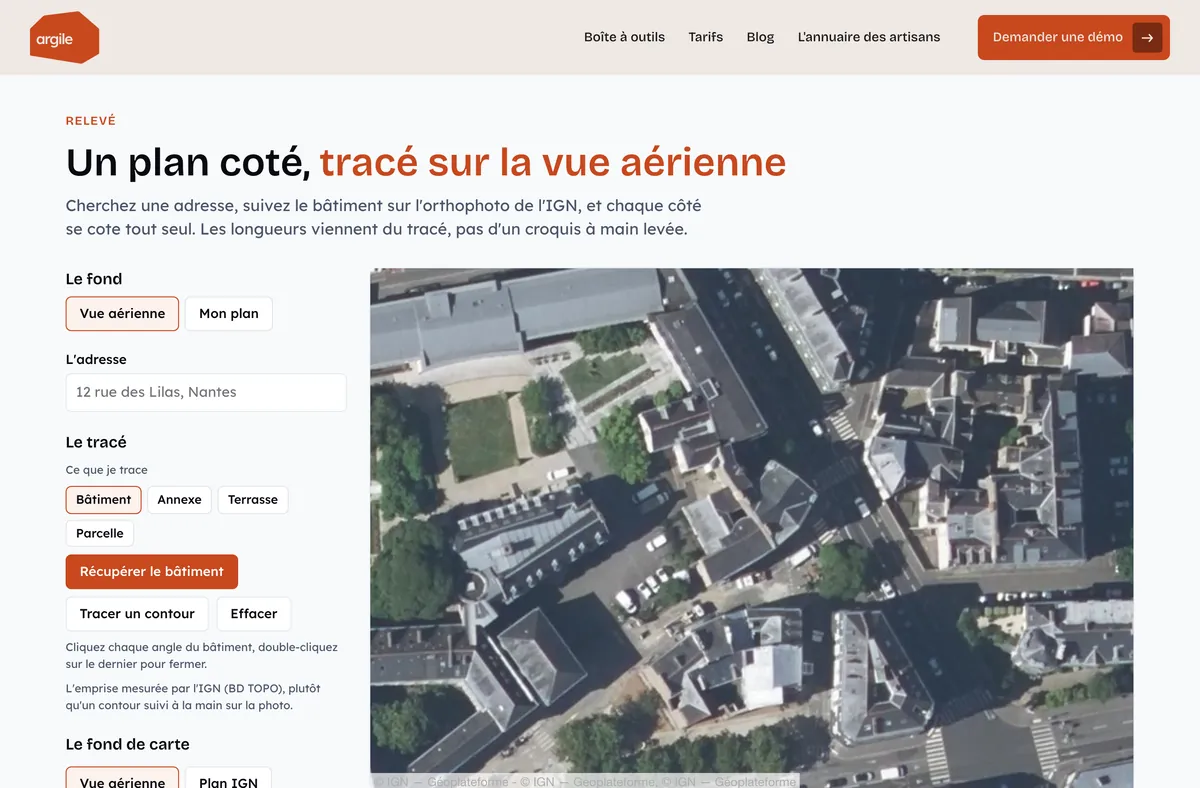 Plan coté sur la vue aérienne ou sur votre plan